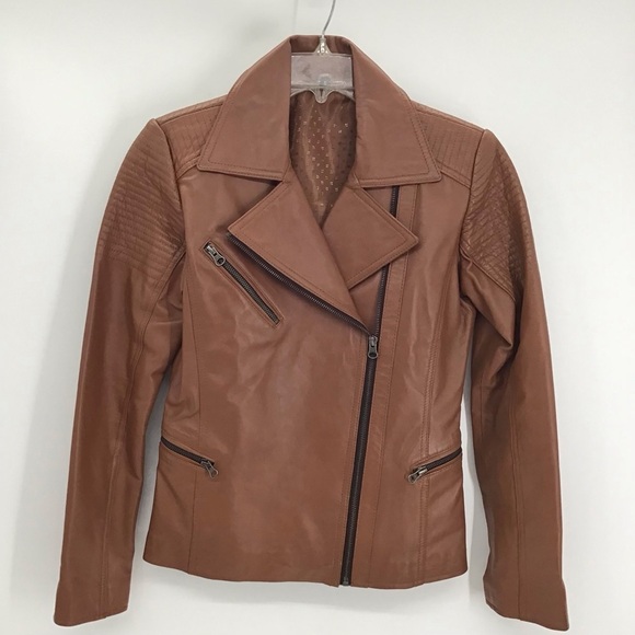 Real Leather Women’s Moto Style Biker Leather Jacket Carmel Zip Front Size Small - Picture 1 of 8